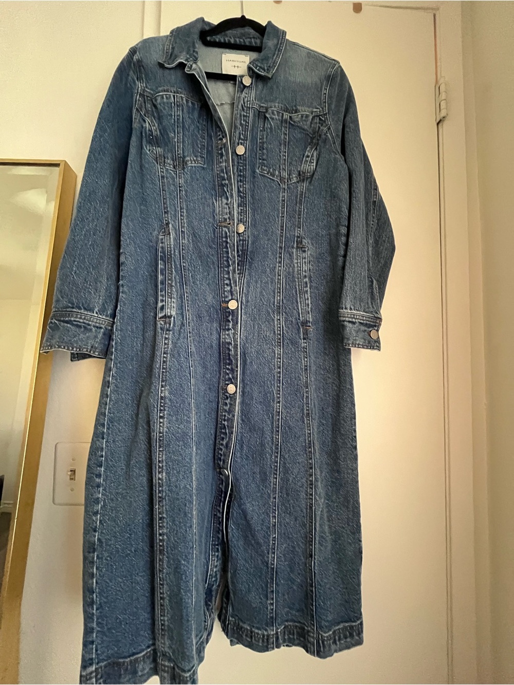 Habitual Blue Button-Front Denim Longline Jacket Dress